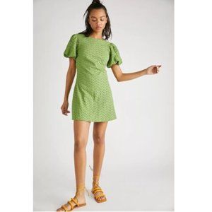 Free People | Dresses | New Free People Apricot Rose Mini Dress Puff Short  Sleeve Green Eyelet Open Back | Poshmark